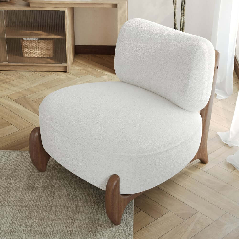 Mid-Century Modern White Boucle Upholstered Side Chair Main Product Image