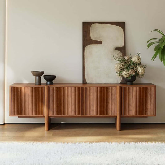 Mid-Century Walnut TV Stand With Adjustable Shelves