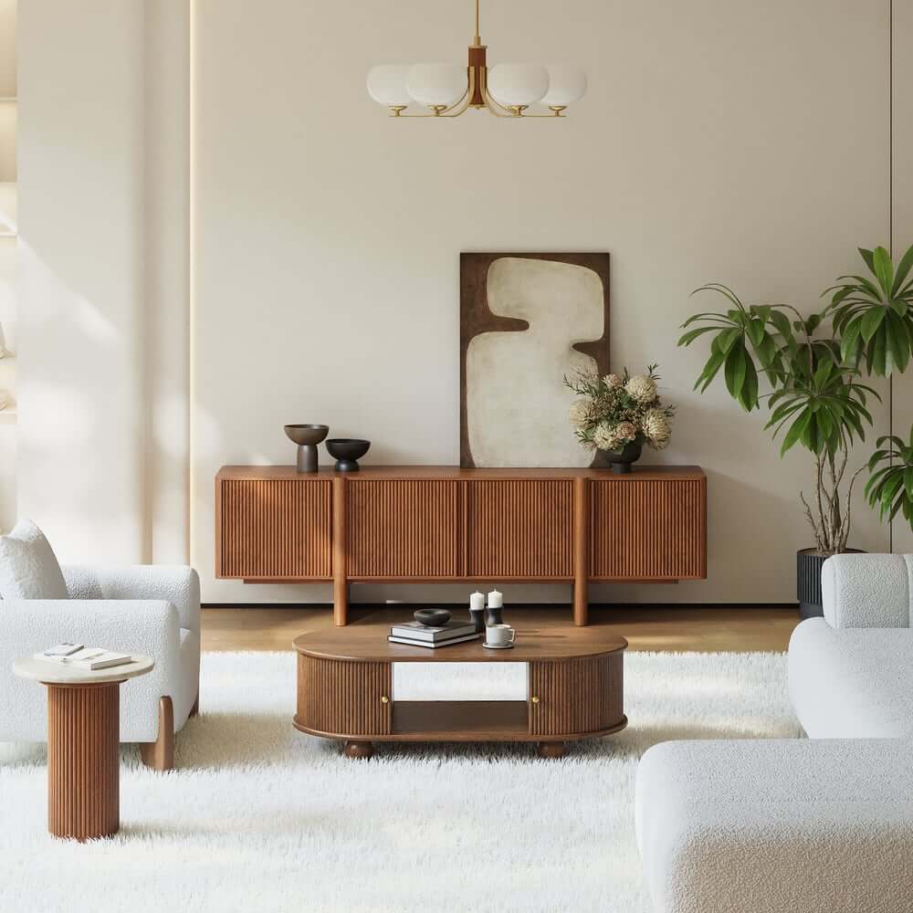 Mid-Century Walnut TV Stand With Adjustable Shelves