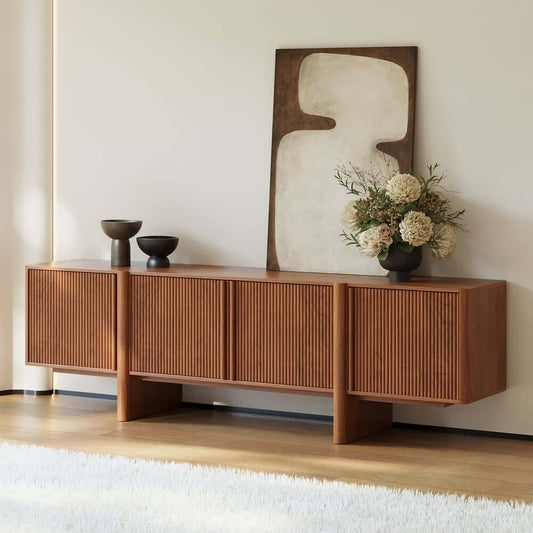 Mid-Century Walnut TV Stand With Adjustable Shelves Main Product Image