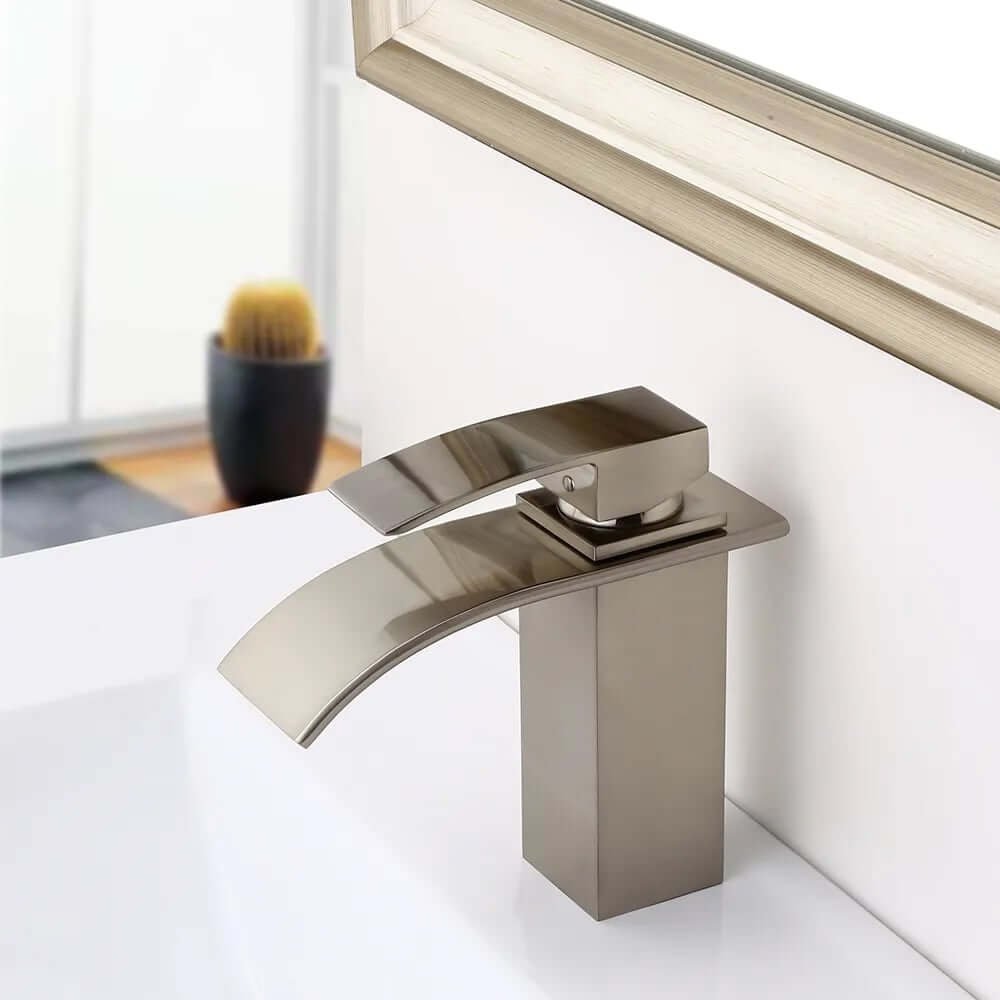 Milly Modern Brass Waterfall Bathroom Faucet with Lever Handle