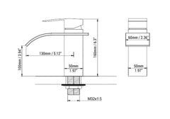Milly Modern Brass Waterfall Bathroom Faucet with Lever Handle Dimensions