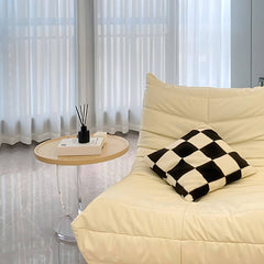 Minimalist Round End Table with Wood Top and Clear Support