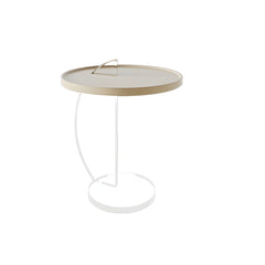 Minimalist Round End Table with Wood Top and Clear Support