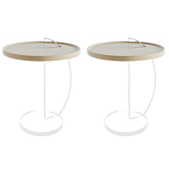 Minimalist Round End Table with Wood Top and Clear Support
