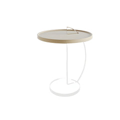 Minimalist Round End Table with Wood Top and Clear Support