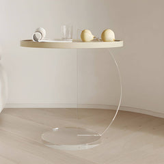 Minimalist Round End Table with Wood Top and Clear Support Main Product Image