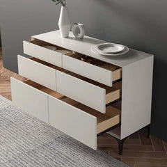 Minimalist Six-Drawer Dresser in Off White with Solid Wood Frame