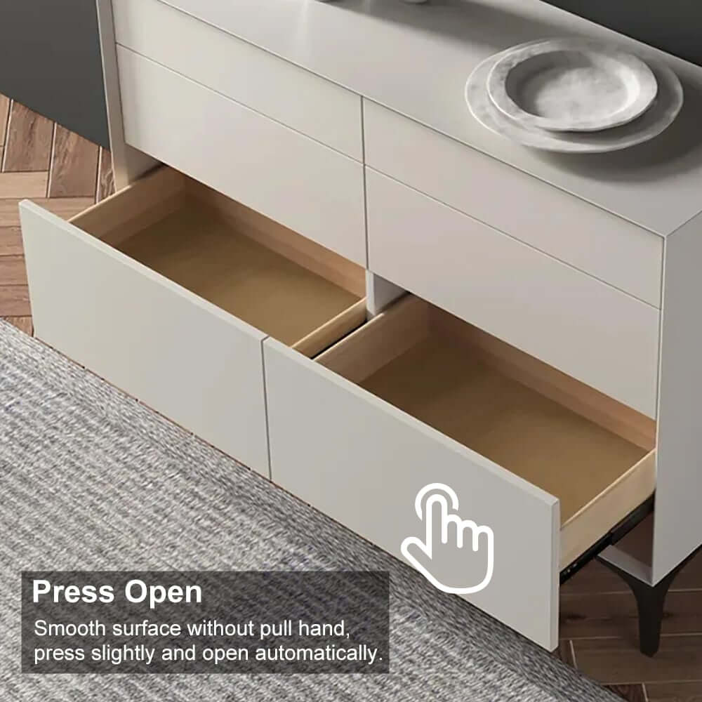 Minimalist Six-Drawer Dresser in Off White with Solid Wood Frame