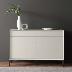 Minimalist Six-Drawer Dresser in Off White with Solid Wood Frame