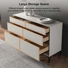 Minimalist Six-Drawer Dresser in Off White with Solid Wood Frame