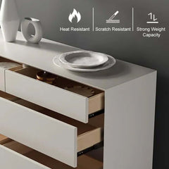 Minimalist Six-Drawer Dresser in Off White with Solid Wood Frame