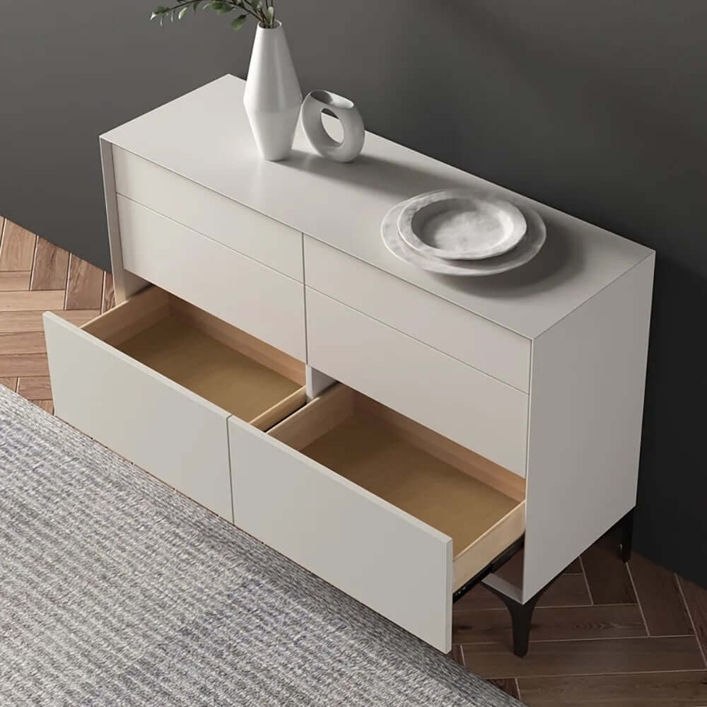Minimalist Six-Drawer Dresser in Off White with Solid Wood Frame