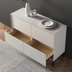 Minimalist Six-Drawer Dresser in Off White with Solid Wood Frame