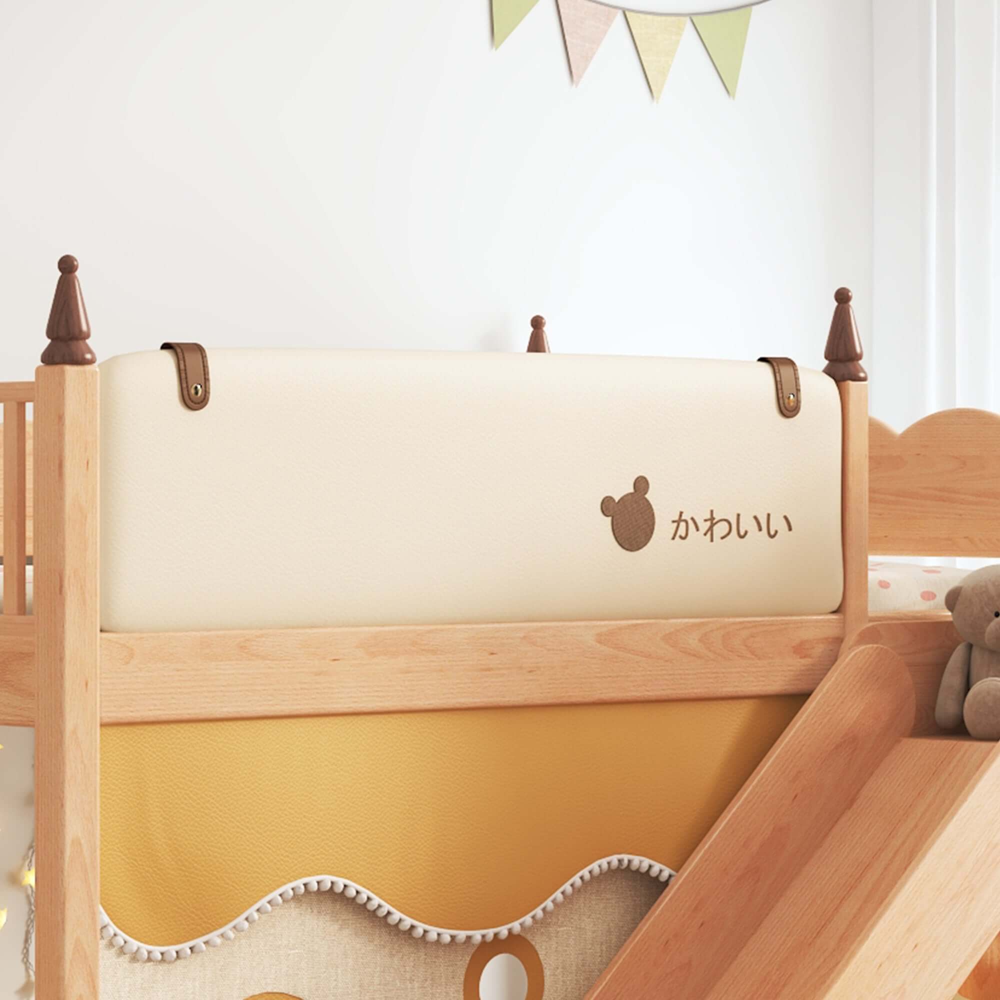 Minimalist Solid Wood Bunk Bed with Slide, Storage & Removable Tent