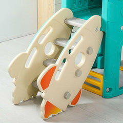 Mint Green Dual-Tower Playset with Basketball Hoop and Twin Slides