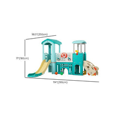 Mint Green Dual-Tower Playset with Basketball Hoop and Twin Slides Dimensions