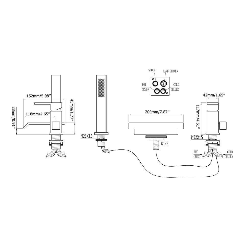 Moda Collection Deck Mounted Bathroom Faucet with Hand Shower