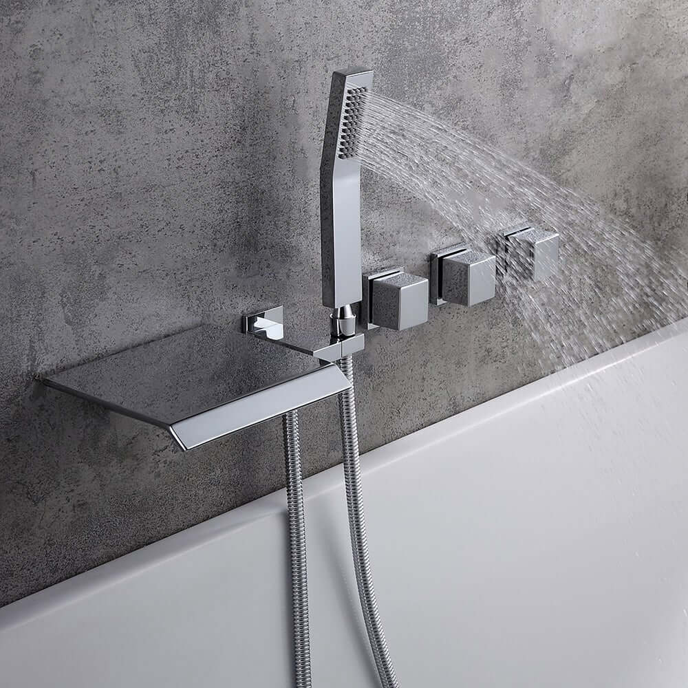 Moda Wall Mounted Bathtub Faucet with Hand Shower in Chrome