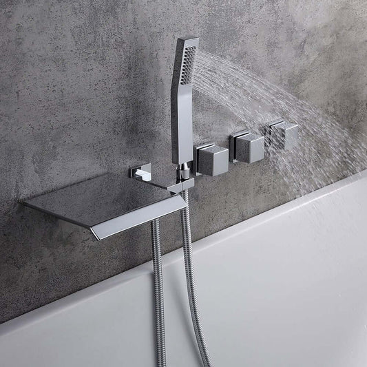 Moda Wall Mounted Bathtub Faucet with Hand Shower in Chrome