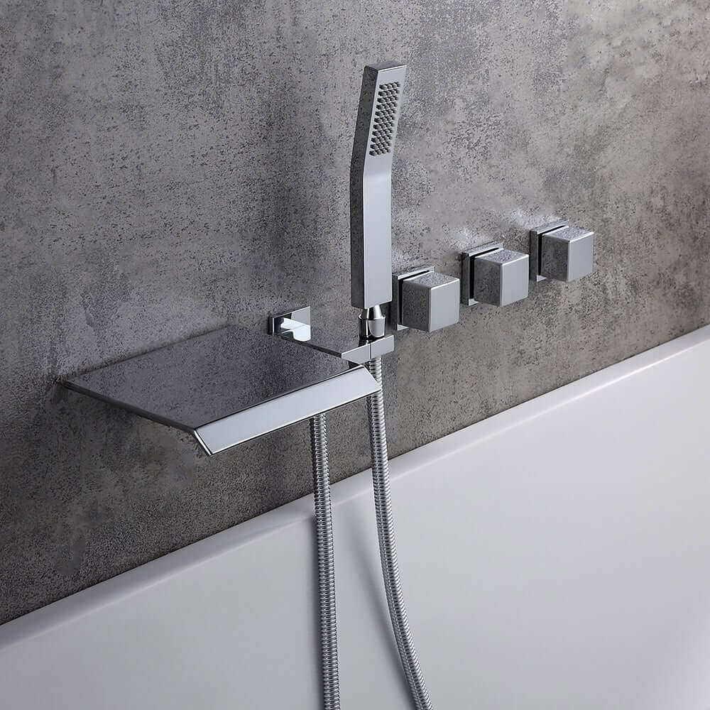 Moda Wall Mounted Bathtub Faucet with Hand Shower in Chrome
