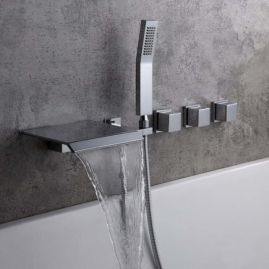 Moda Wall Mounted Bathtub Faucet with Hand Shower in Chrome Main Product Image