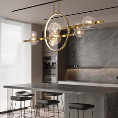 Modern 10-Light Black and Gold Linear Kitchen Island Chandelier