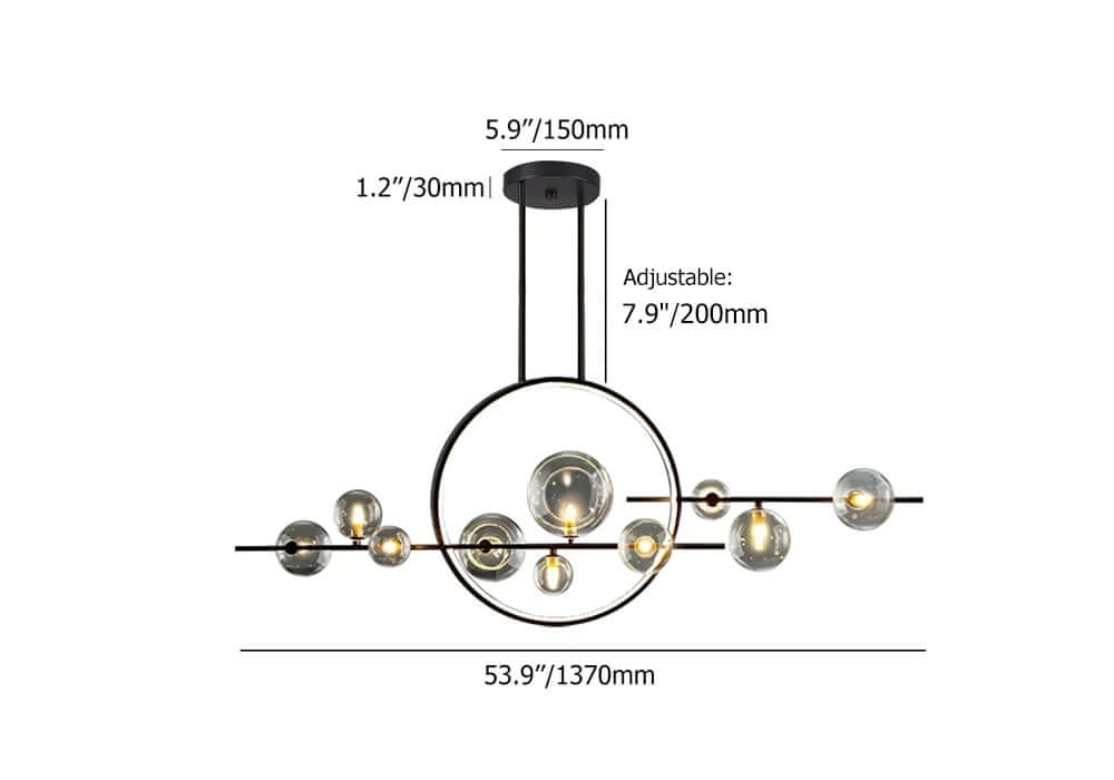 Modern 10-Light Black and Gold Linear Kitchen Island Chandelier