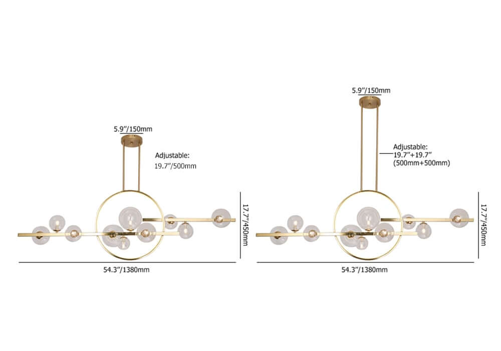 Modern 10-Light Black and Gold Linear Kitchen Island Chandelier