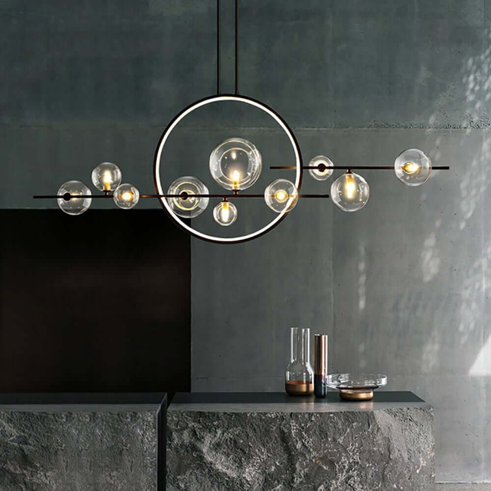 Modern 10-Light Black and Gold Linear Kitchen Island Chandelier