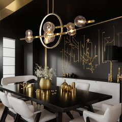 Modern 10-Light Black and Gold Linear Kitchen Island Chandelier