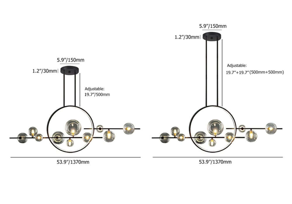 Modern 10-Light Black and Gold Linear Kitchen Island Chandelier