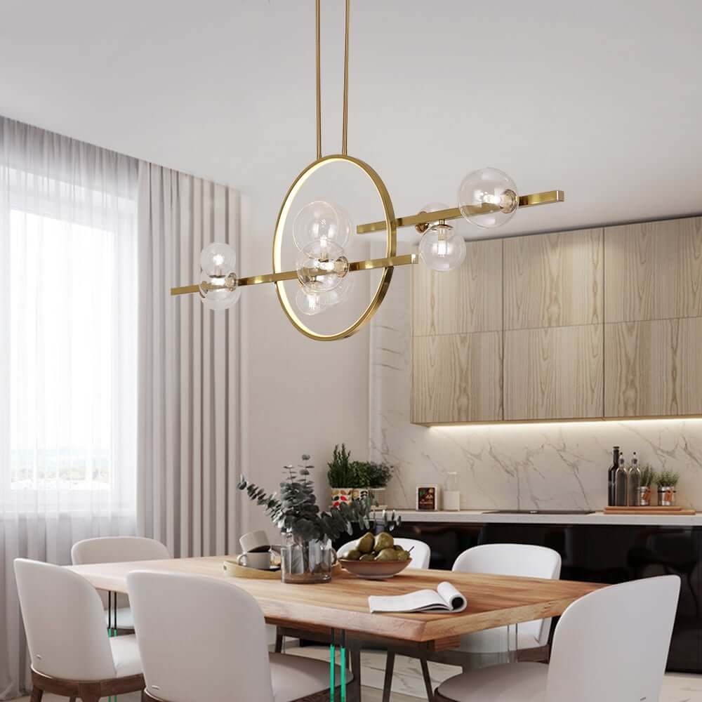 Modern 10-Light Black and Gold Linear Kitchen Island Chandelier