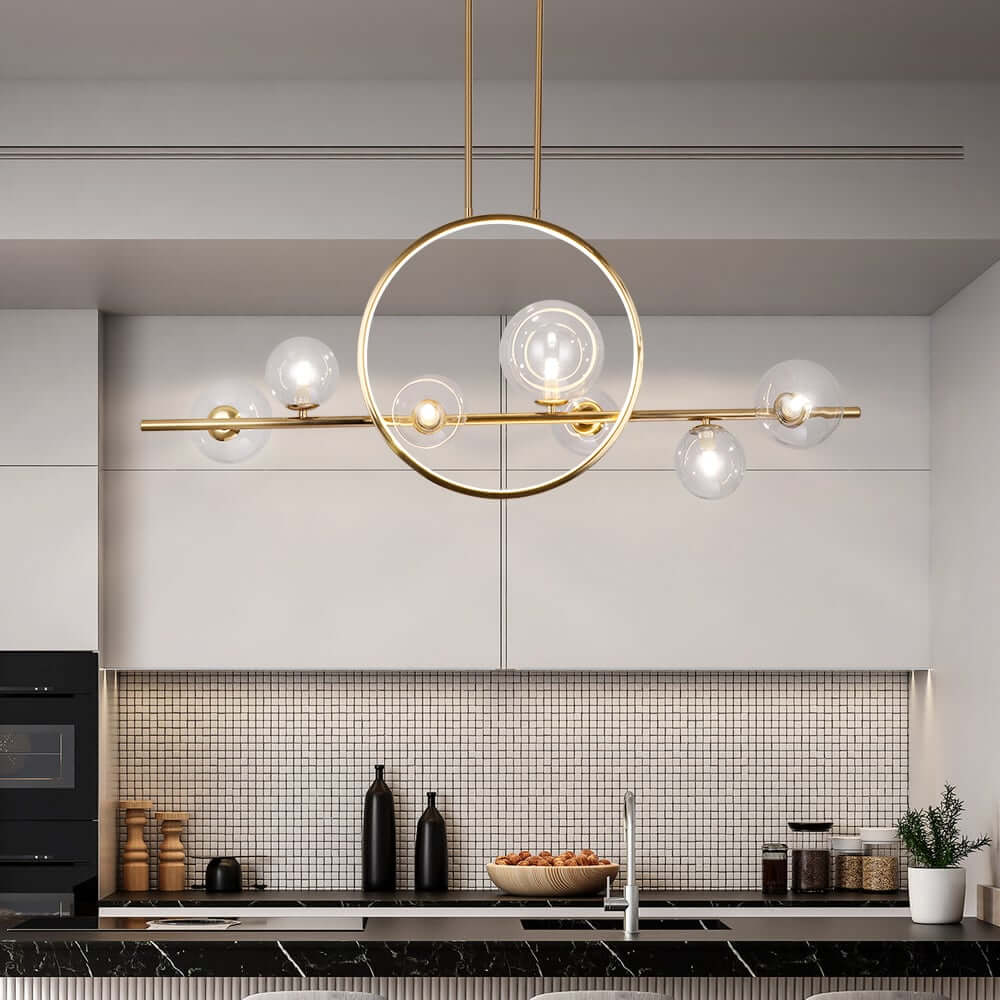 Modern 10-Light Black and Gold Linear Kitchen Island Chandelier