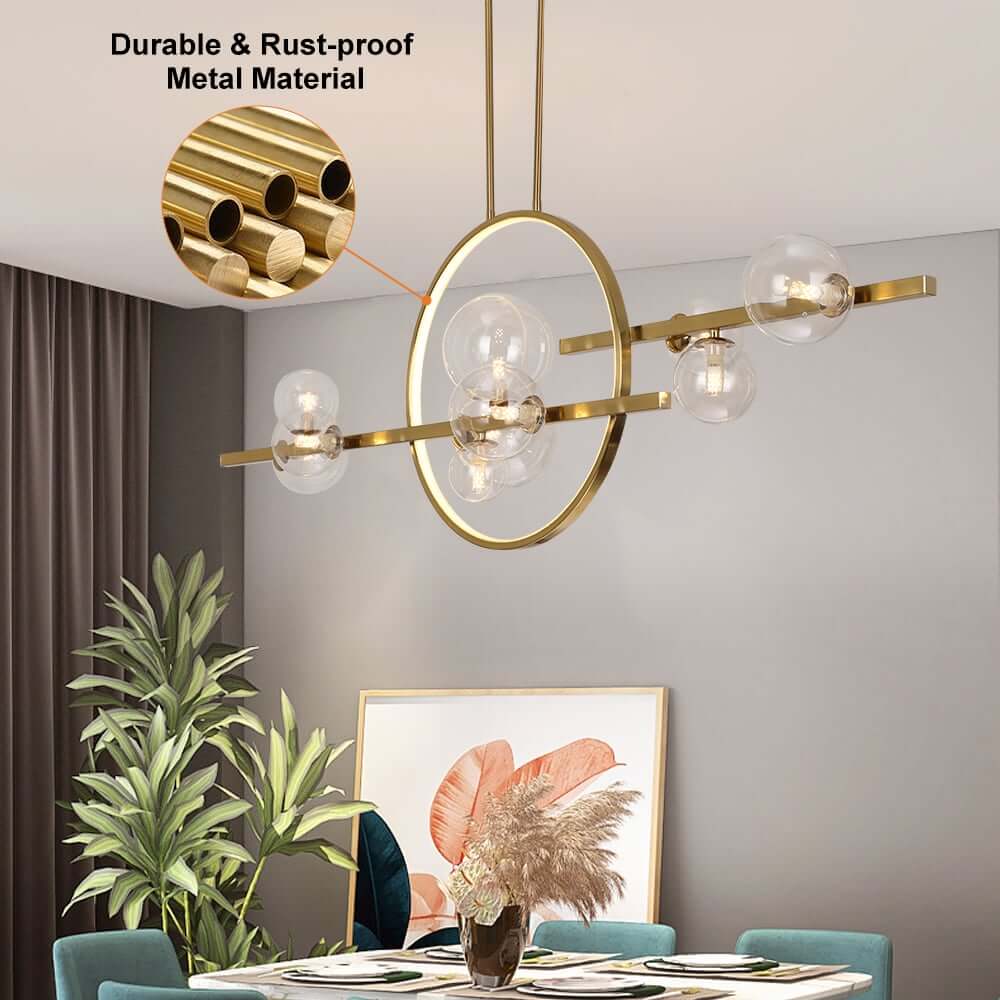 Modern 10-Light Black and Gold Linear Kitchen Island Chandelier