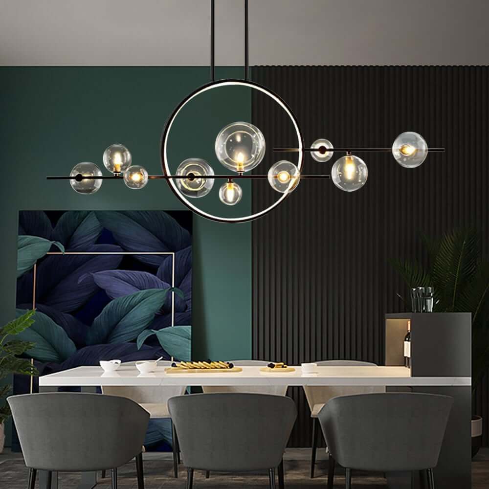 Modern 10-Light Black and Gold Linear Kitchen Island Chandelier