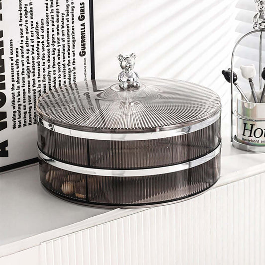 Modern 2-Tier Round Plastic Serving Tray with Lid