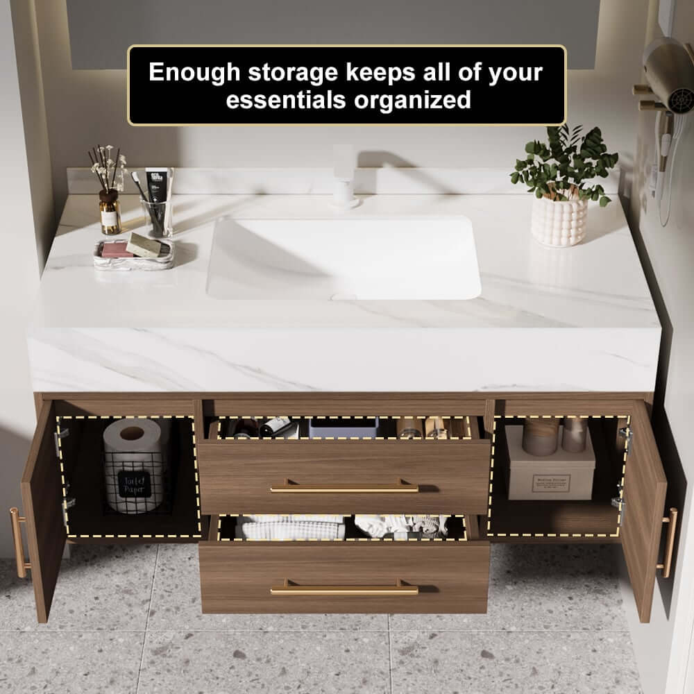 Modern 39.4" Floating Bathroom Vanity with Sintered Stone Top