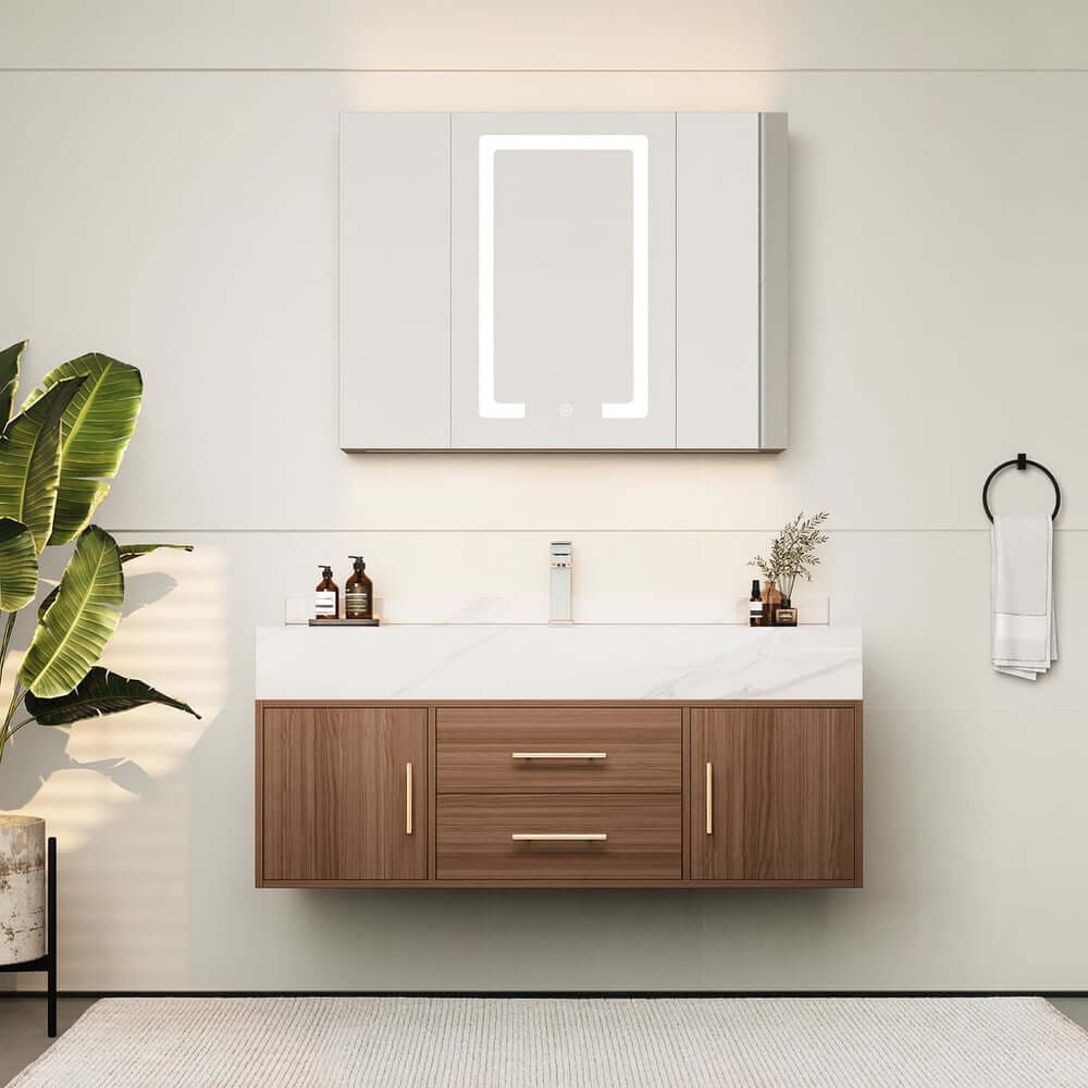 Modern 39.4" Floating Bathroom Vanity with Sintered Stone Top