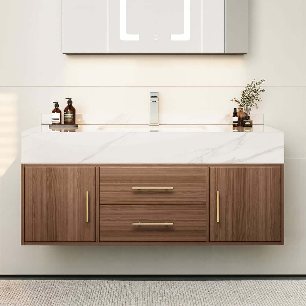 Modern 39.4" Floating Bathroom Vanity with Sintered Stone Top
