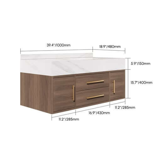 Modern 39.4" Floating Bathroom Vanity with Sintered Stone Top Dimensions