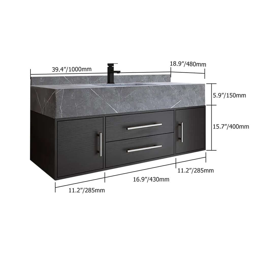 Modern 39.4" Floating Bathroom Vanity with Sintered Stone Top Dimensions