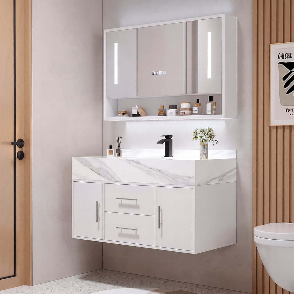 Modern 39.4" Floating Bathroom Vanity with Sintered Stone Top Main Product Image