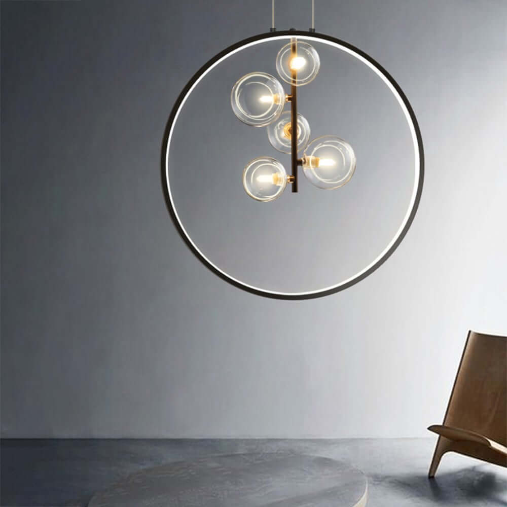 Modern 5-Light Cluster Pendant Chandelier in Black with Glass Shades