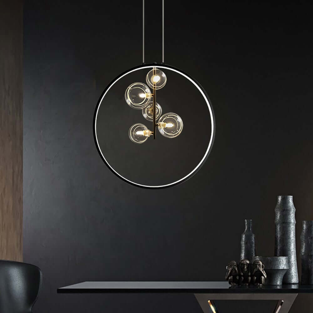 Modern 5-Light Cluster Pendant Chandelier in Black with Glass Shades
