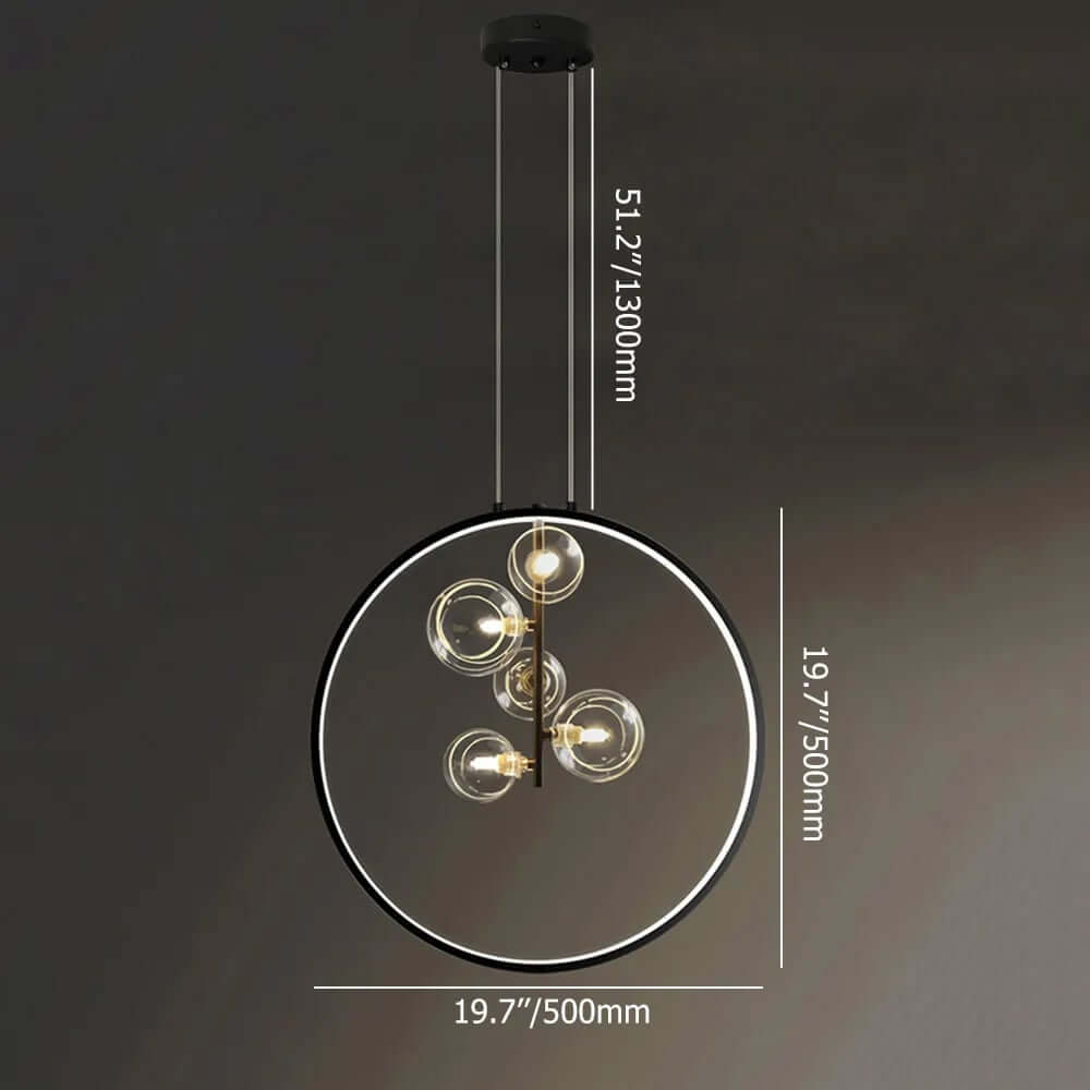 Modern 5-Light Cluster Pendant Chandelier in Black with Glass Shades Dimensions