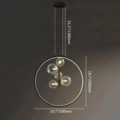 Modern 5-Light Cluster Pendant Chandelier in Black with Glass Shades Dimensions