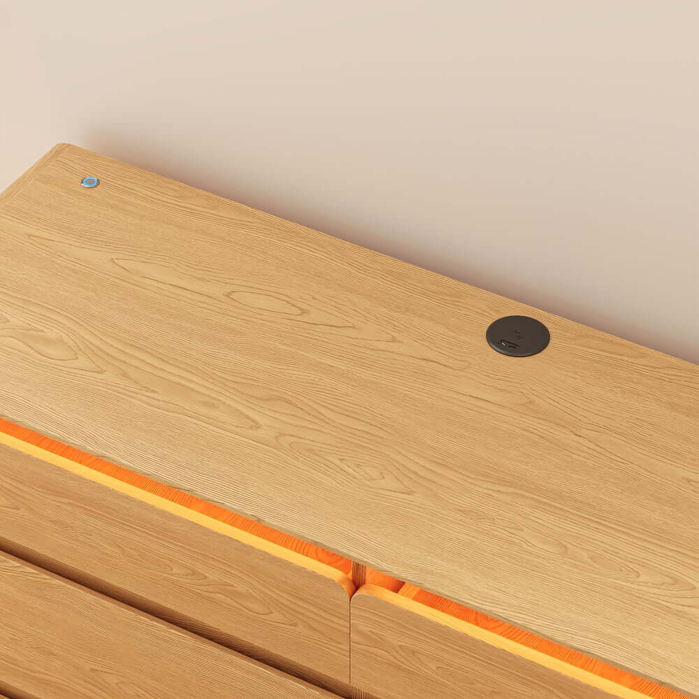 Modern 6-Drawer Double Dresser with Built-In Lighting and Charging