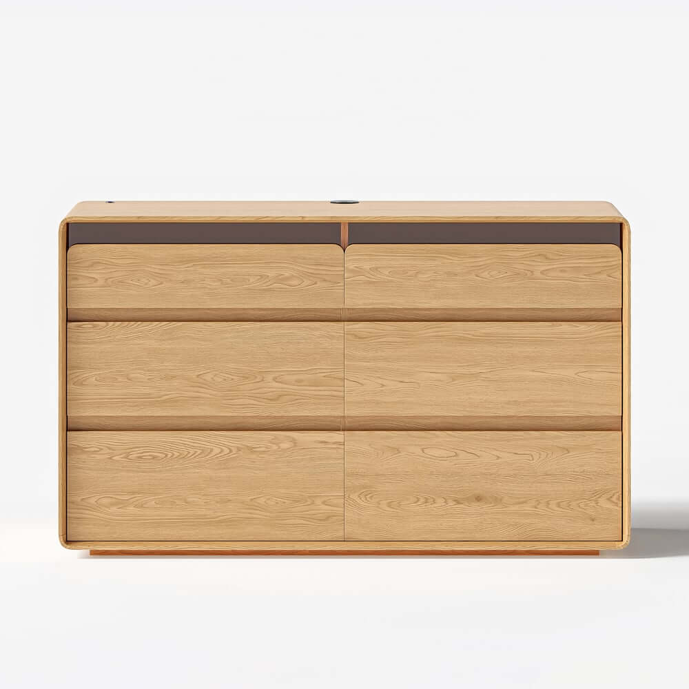 Modern 6-Drawer Double Dresser with Built-In Lighting and Charging
