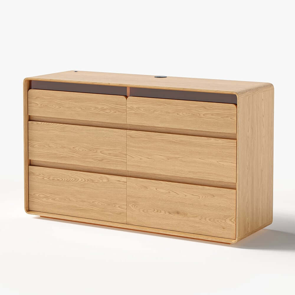 Modern 6-Drawer Double Dresser with Built-In Lighting and Charging